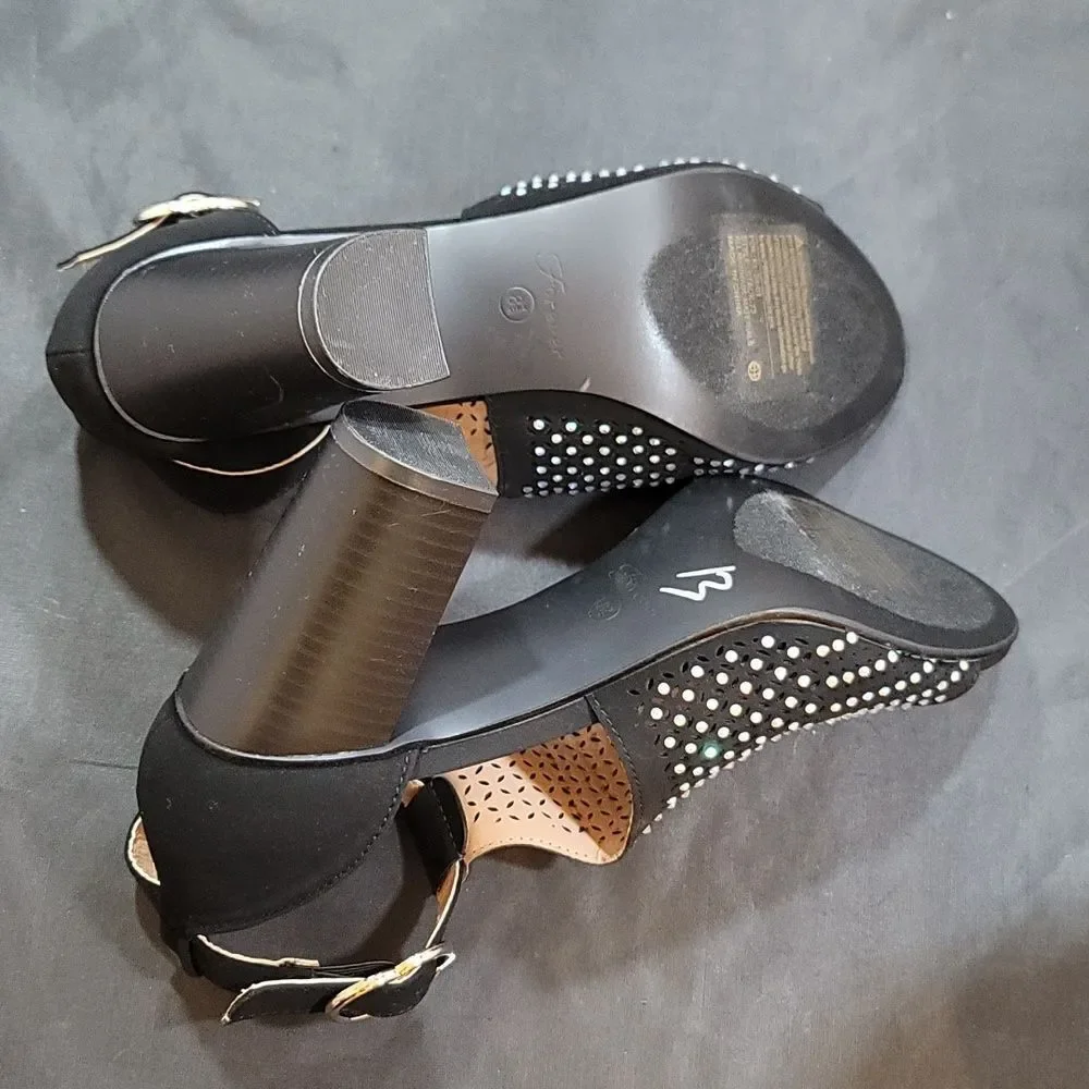 BRAND NEW FOREVER T-STRAP SHINY STUDDED EMBELLISHMENTS OPEN TOE BOOTIE